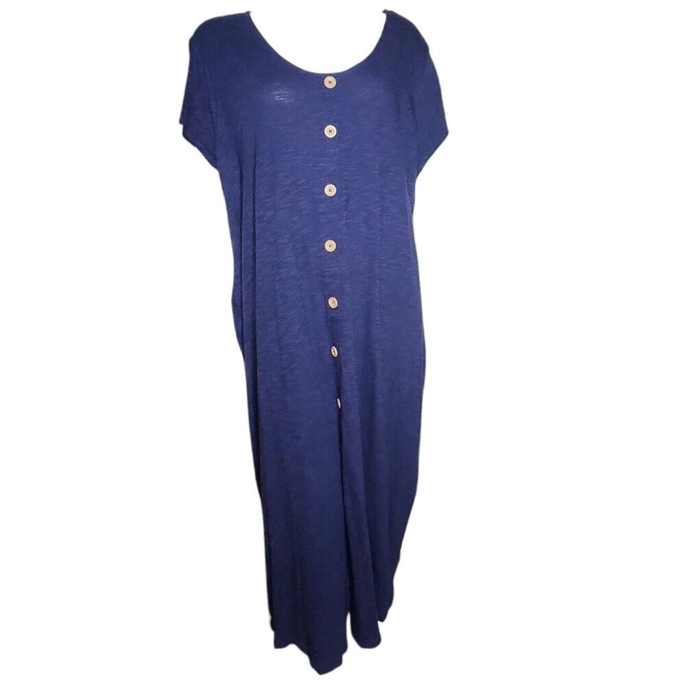 Naturals‎ by DC&CO Dress Womens Plus Size 3X Solid All Blue Pullover Buttons
